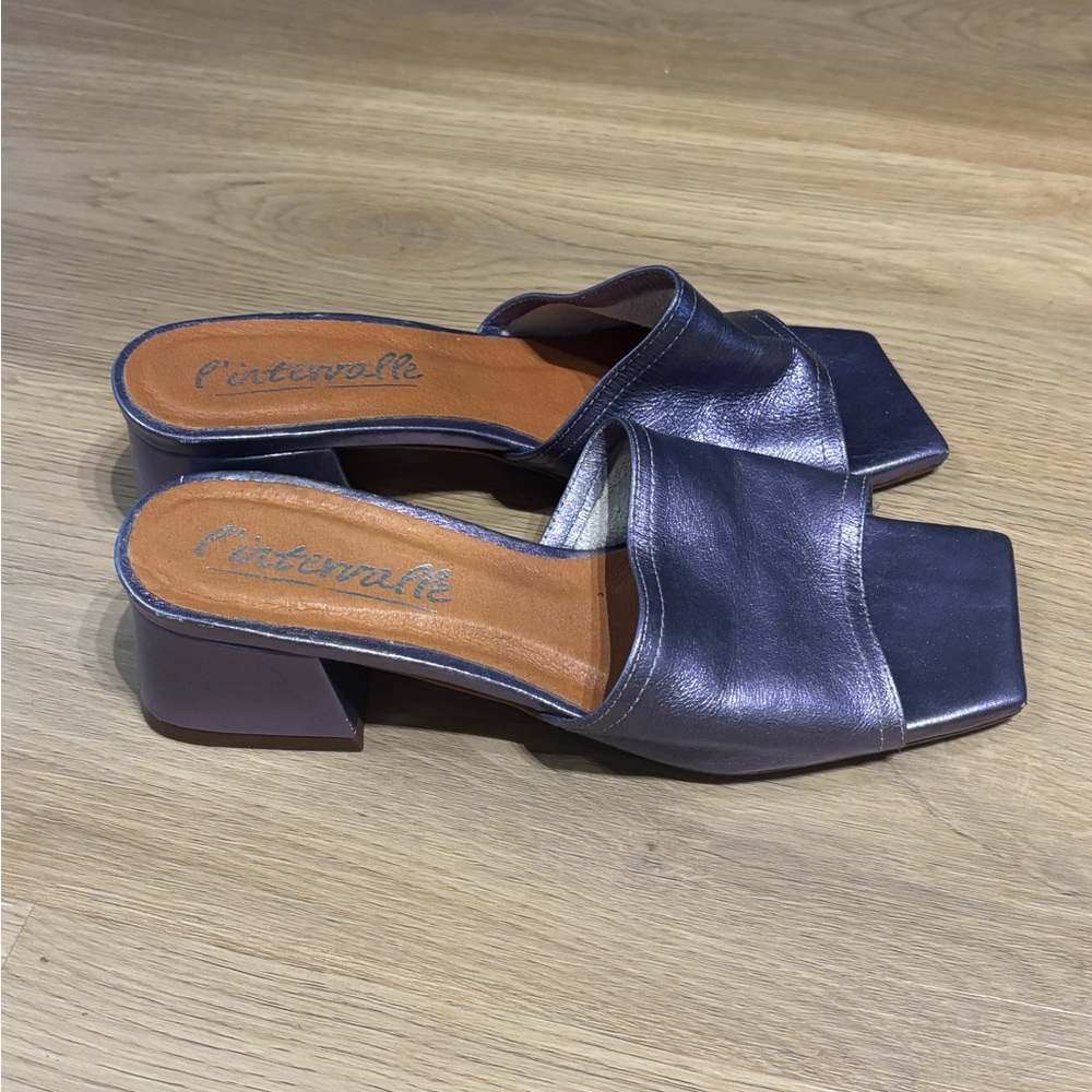 L’Intervalle Purple Metallic Mules Slides Sandals - Size 37